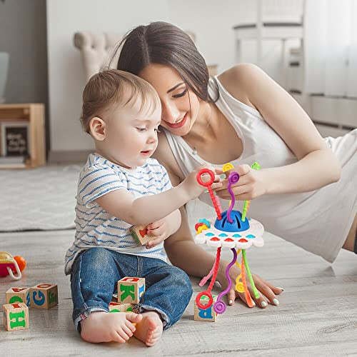 Vicloon Silicone Pull Activity Toy, Baby Montessori Toys with Sliding