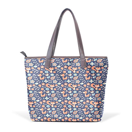 Women's Handbags Cute Fox Bird Floral Pattern Tote PU Leather