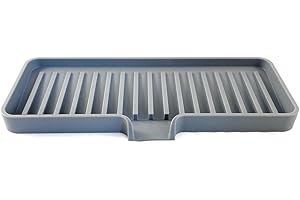 Happitasa Silicone Soap Dish Tray and Sponge Holder with Drain Chute | Bathroom and Kitchen Sink Organizer Caddy (Grey, 9"x3.5", 5.6 Ounces)