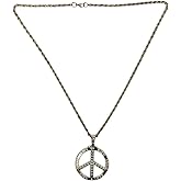 Treasure Gurus Large Silver Peace Sign Pendant Necklace 70's Costume Jewelry Hippie Accessories