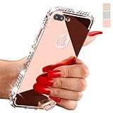 iPhone 7 Plus Cases, AMASELL[1-Pack][2-IN-1]Luxury Bling 3D Diamond Metal Frame Bumper + Ultra Slim PC Hard Mirror Back Cover for iPhone 2016 5.5 Plus inches (Rose Gold with bling)