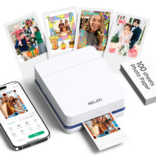 Nelko PP01 Portable Photo Printer with 100 Sheets Paper and Ink Cartridge, Instant Photo Printing for iOS/Android, Mini Pocket Size Printer with Editing App | Impresión en color, edición de aplicaciones con filtros / marcos, para viajes, artesanías, regalos personalizados