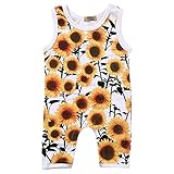 Newborn Baby Boys Girls Sleeveless Sunflower Button Romper Vest Sunsuit (12-18months, Yellow)