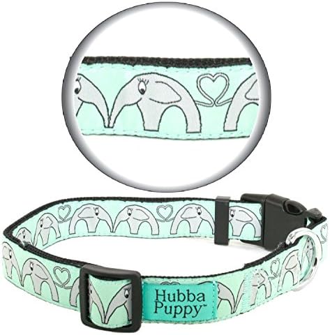 Hubba Puppy Elephant Hearts Nylon Dog Collar Adjustable for S M L/XL Pets Designer Pattern (Medium), Mint Green