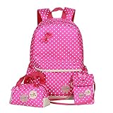 Polka Dot 3pcs Kids Book Bag Purse School Backpack Water Repellent Girls Teen