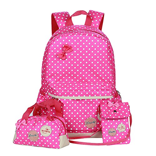 Polka Dot 3pcs Kids Book Bag Purse School Backpack Water Repellent Girls Teen