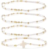 Winerbalaa Gold Colorful Beaded Cross Bracelet Stack Set for Women,Handmade Bohemian Seed Beads Stacked Bracelets Fashion Holiday Jewelry Gift