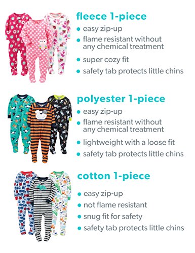 Simple Joys by Carter's Baby Boys' 3-Pack Loose Fit Flame Resistant Fleece Footed Pajamas, Charcoal Superhero/Green Polar Bear/Navy Tiger, 4T