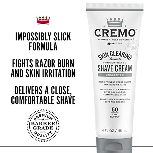 Cremo Unscented Shave Cream With Skin Clearing Formula, Helps Prevent