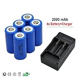 6 x 2000mah 3.7v Cr123a 16340 Li-ion Rechargeable Battery +Charger