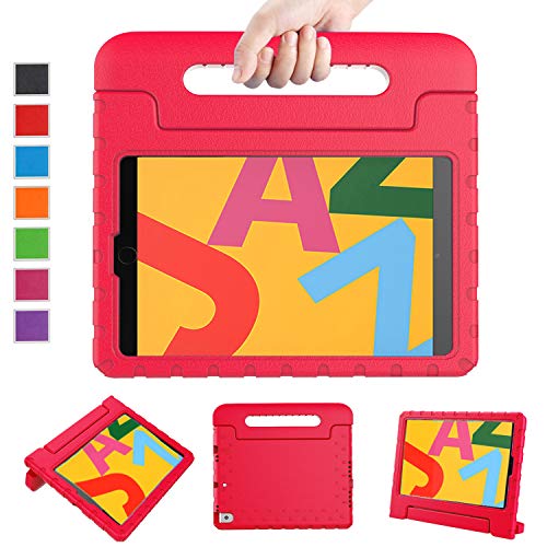 LTROP New iPad 10.2 Kids Case for iPad 7th Generation Kids Case, Light Weight Convertible Shock Proof Stand Friendly Kids Handle Case for New iPad 10.2 inch 2019 Latest Model and Air 3 (Red)