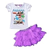 AOVCLKID Moana Little Girls' 2Pcs Suit Cartoon Shirt and Skirt Set (Purple,100/2-3Y)