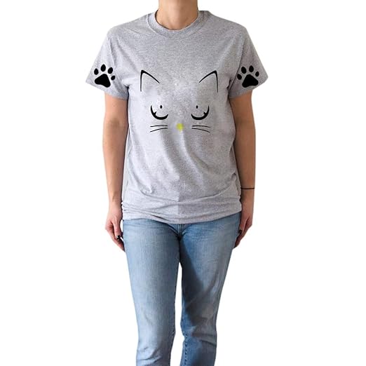 Moserian Damen Shirts Mädchen Sommer Casual Oansatz Katzendruck Tops T-Shirts Bluse