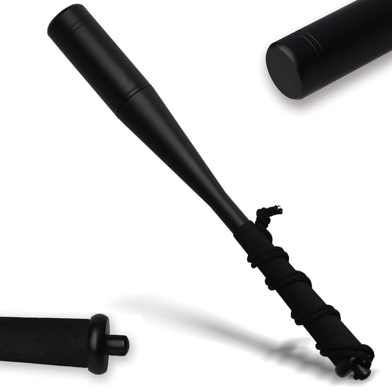 JSHANMEI Fishing Priest Metal Fly Fishing Bat Fish Whacker Fish Hammer Knock Tool Fish Bat Sticks with Lanyard (Black)