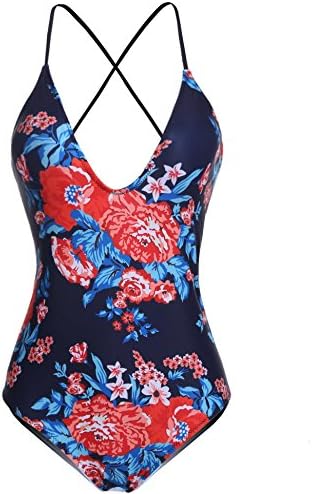 Womens One Piece Bathing Suit Print Monikini Cross Lace Up Low Back Swimsuits S-XXL