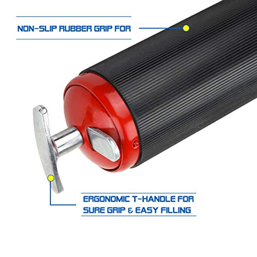 Motovecor Grease Gun 6000 PSI Heavy Duty Professional Pistol Grip 14.5 Oz 400cc - 18 inch Flex Hose … (Red)