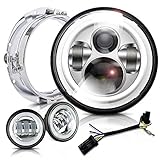 7 inch LED Headlight 4.5 Fog Passing Lights DOT Kit Set Ring Motorcycle Headlamp for Harley Davidson Touring Road King Ultra Classic Electra Street Glide Tri Cvo Heritage Softail Deluxe Fatboy Black