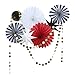 SUNBEAUTY Red White and Black Tissue Paper Fans Gold Twinkle Star Paper Garlands Christmas Party Decorations Kit, 9 Pieces (Black White Red)