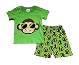 Baby House Little Boys' 1Set Short Sleeve+Shorts Pajama Green Monkey 6Mos-10Yrs