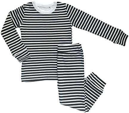Modern Burlap Organic Pajama Set in Signature Prints (6-12 Months, B+W Stripes)