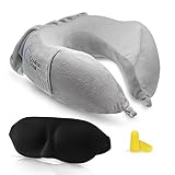 3 Piece Travel Pillow Set By Q Comfort Zone: Memory Foam Neck Cushion, Sleeping Mask And Earplugs, Ergonomic Head Support For Airplane, Car, Train, Bus, Washable Soft Velour, Lightweight And Portable