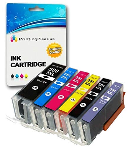 SET of 6 Compatible PGI-580/CLI-581 XXL Printer Ink Cartridges for Pixma TS8150 TS8151 TS8152 TS8250 TS8251 TS8252 TS9150 TS9155 | PGI-580PGBK CLI-581BK CLI-581C CLI-581M CLI-581Y CLI-581PB XXL
