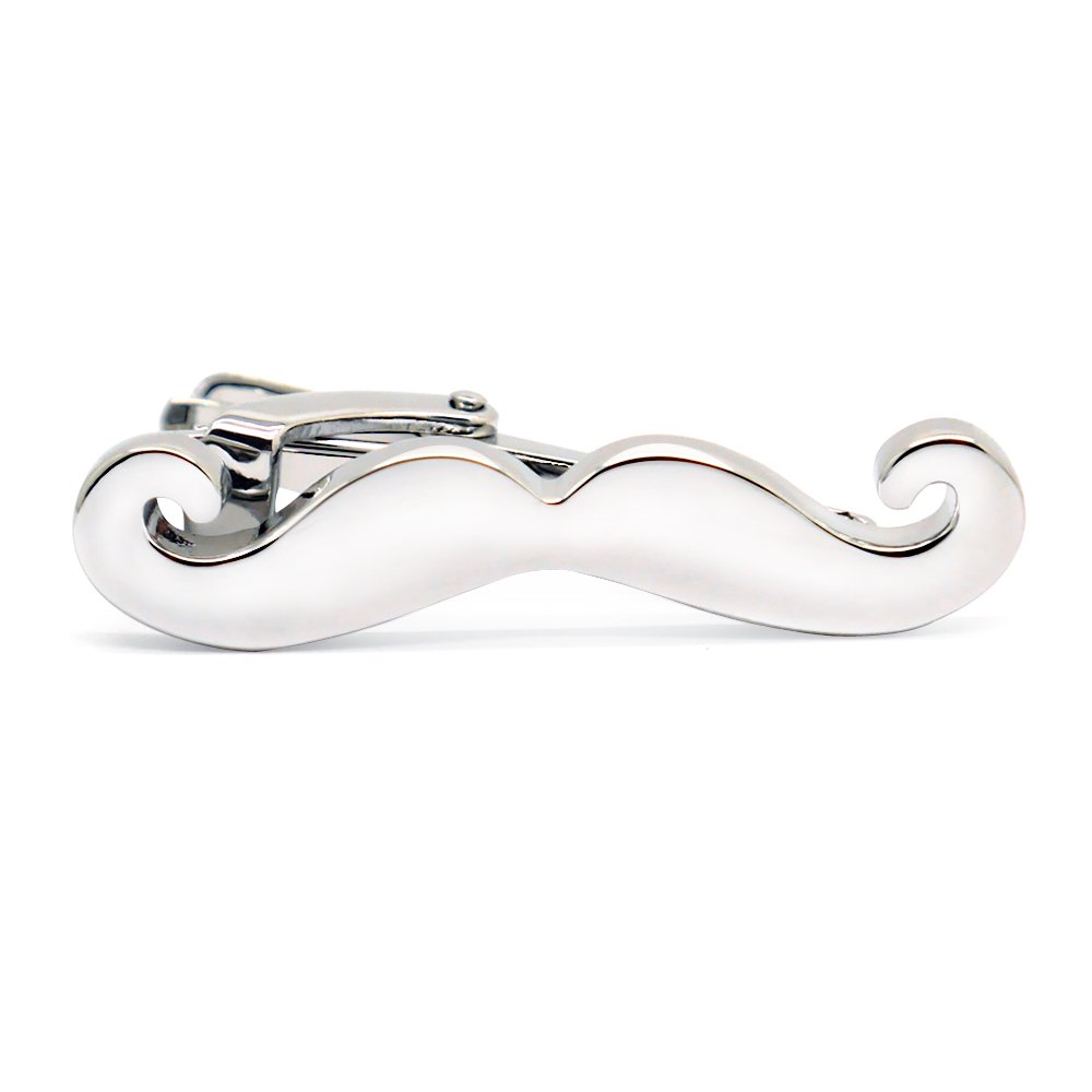 HONEY BEAR Mens/Boys Moustache Beard Tie Clip Bar for Skinny Narrow Size/Normal Size Tie Stainless Steel for Business Wedding Gift (Silver 3.8cm)