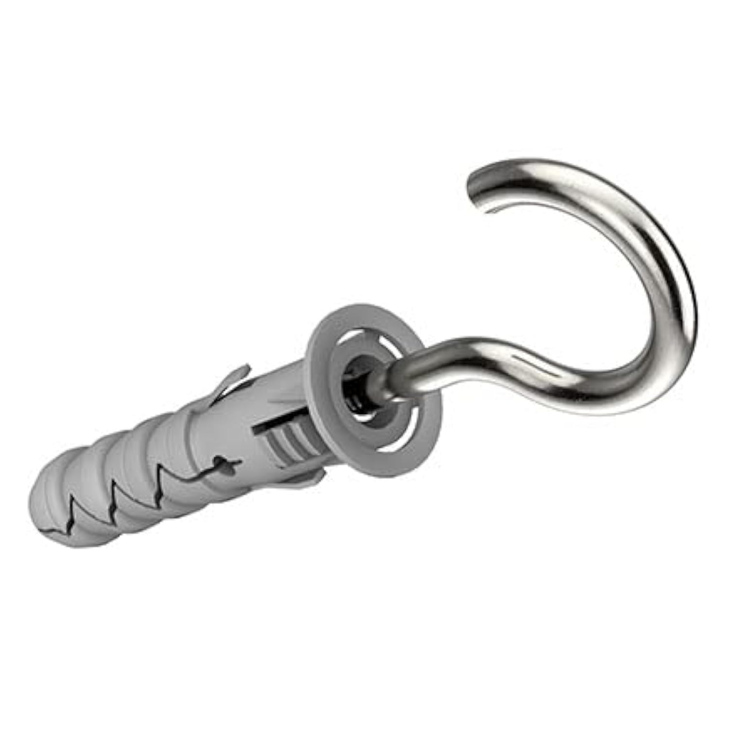 Keple C Shaped Hook Screws with M6 Wall Plugs and 4X55mm Eye Screws, Self Tapping C Hooks and Nylon Rawl Fixings, Universal Expansion Plugs & Wall Hooks (Pack of 50)