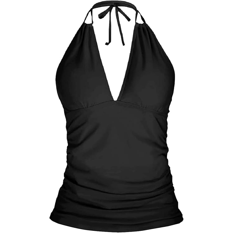 Haut Tankini Femme Rembourré Col V - Vintage Avec Bretelles Réglables Et Contrôle Ventre
