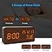 BlaCOG Digital Alarm Clock with Wooden Desk LED Time, Week, Date/Month/Year and Temperature Display, Battery/USB Powered, 3 Alarm Settings, Adjustable Brightness Brown/Orange
