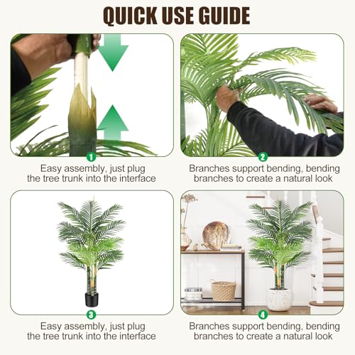 Keeplush Artificial Palm Tree Triple Golden 120cm Large Artificial Plant Outdoor Indoor or Outdoor Tall for Patio Poolside Lawn Office Living Room Balcony Garden (1Pack)