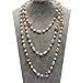 Designer Inspired Long Double Pearl Strand Layered Camellia Flower Pendant Necklace for Women, Dainty Sweater Necklace for Party, Vintage Costume Jewelry(Gold Camellia)