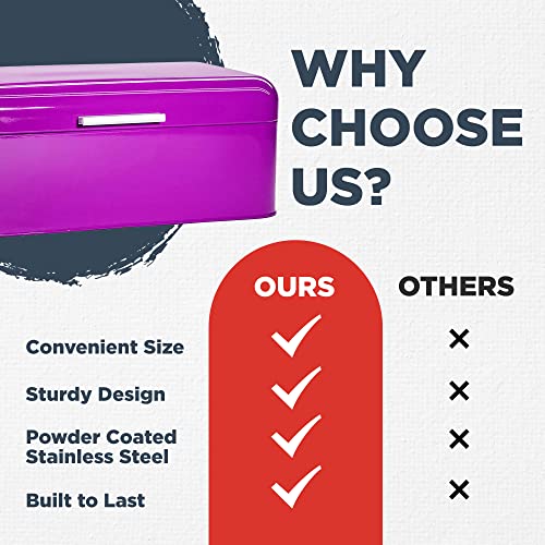 Culinary Couture Large Purple Bread Box for Kitchen Countertop Bread