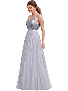 Ever-Pretty Vestido de Fiesta Noche Largo para Mujer Cuello V Espalda Descubierta Brillante 07392