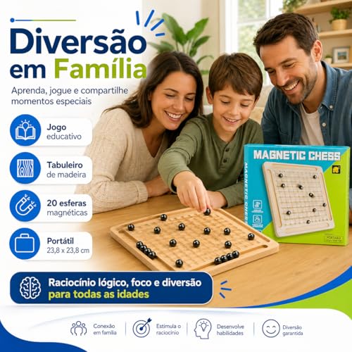 Jogo De Xadrez Magnético de Madeira, Jogo de Ímã, Jogo de Estratégia Magnético de Mesa, Presentes para Crianças, Jogos para a Família, Jogos Educativos para Crianças e Adultos