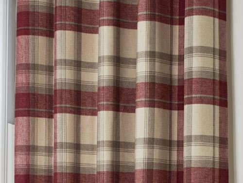 Brook Checked Lined Curtains 66 X 72 Plaid Tartan Red Burgundy