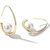 Statement Wedding Bridal Earrings Set, 18K Gold Earrings for Women, Large Oval Hoop Earrings, Long Imitation Pearl Drop Earrings as Birthday Christmas Gifts