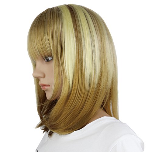 eNilecor Straight Short Bob Wigs 14" with Side Bangs Cosplay Hair Wig for Women Natural As Real Hair (Highlighted Blonde) - Thumbnail 2