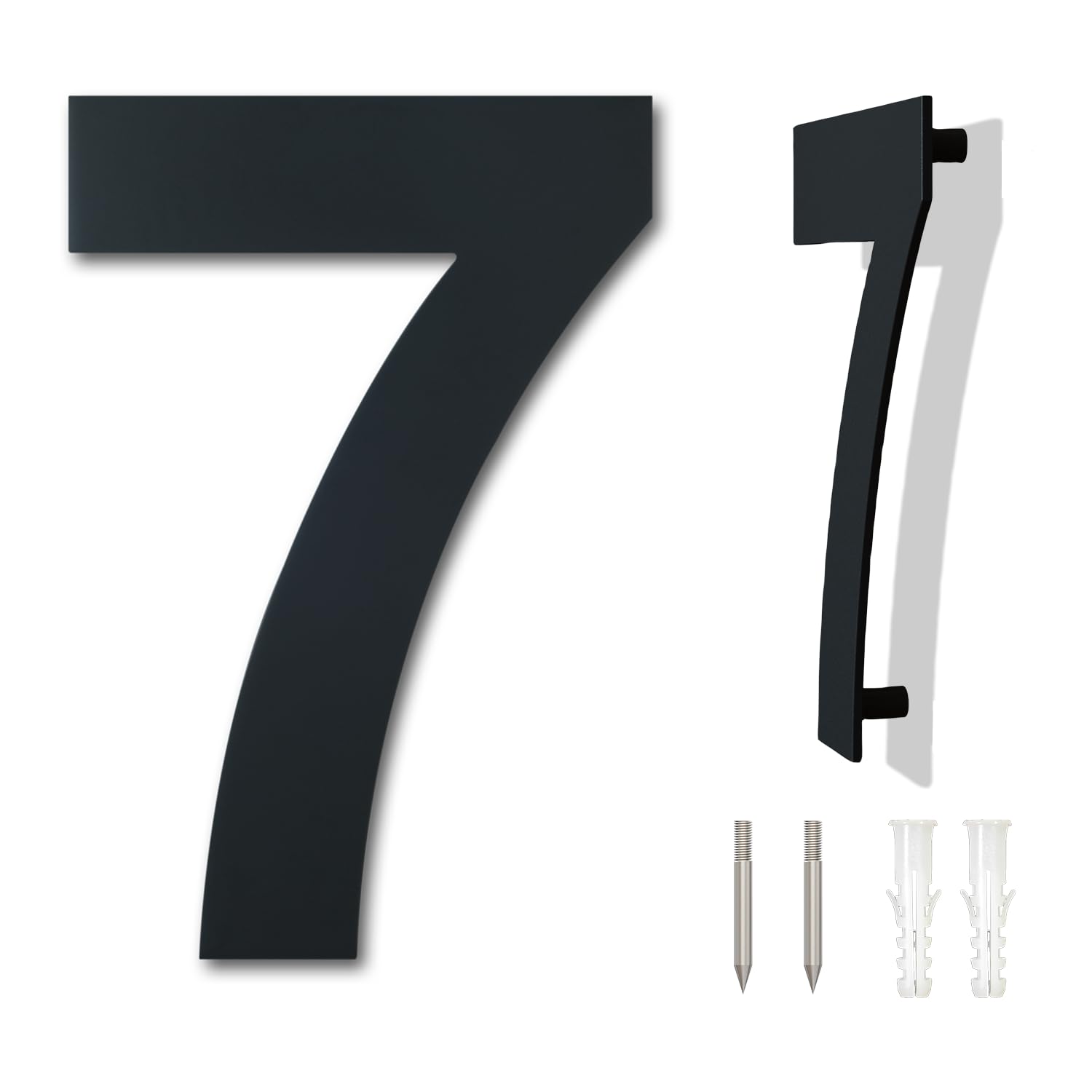 Large Black Brushed Modern House Number -230mm Height - Made of Solid 304 Stainless Steel, Floating Appearance and Easy to Install (Number 7 Seven)