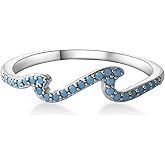Sterling Silver Turquoise Wave Ring for Women Boho Style Stackable Statement Rings with Real Turquoise Jewelry Gemstone Rings for Beach or Vacation