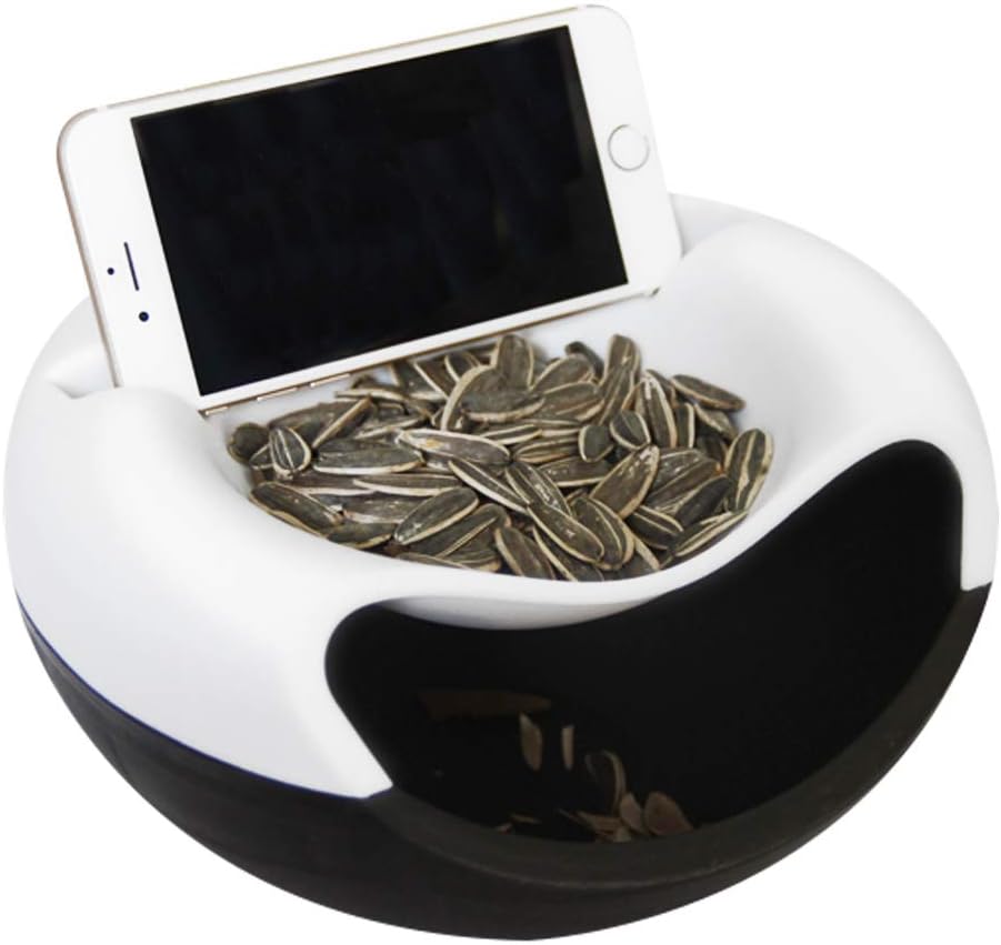 Snack Bowl, Double Dish Nut Bowl with Cellphone Holder Slot, Serving for Pistachio, Sunflower Seeds, Peanuts, Edamame