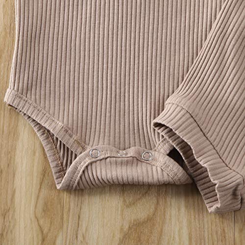 Newborn Baby Boy Girls Clothes Basic Plain Rib Stitch Short-Sleeve Top with Shorts 2 Pieces Outfits Set for Unisex (Brown Onesie Shorts Set, 18-24 Months) - Thumbnail 6