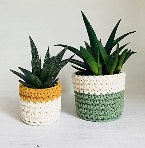 Printshoppie Handcrafted Woven Round Floral Pots Bag Natural Cotton Plant Bag Pot Bags for All Plants Home Room Hall Decor Indoor Outdoor Plant Sack (10X10)