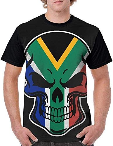 Men's Short-Sleeve Crew Neck Tee Shirt South African Flag Skull-1 Tops t-Shirt