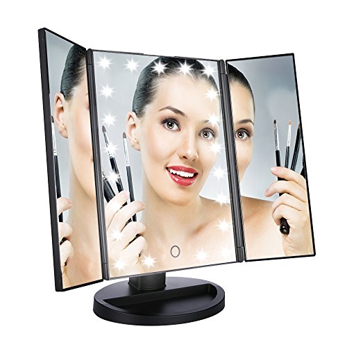 Easehold led lighted vanity mirror make up tri-fold wit…