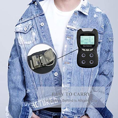 Portable Gas Detector, Gas Clip 4-Gas Monitor Meter Tester Analyzer, Rechargeable LCD Display Sound Light Shock Air Quality Tester, 2-Year Detector - Thumbnail 3