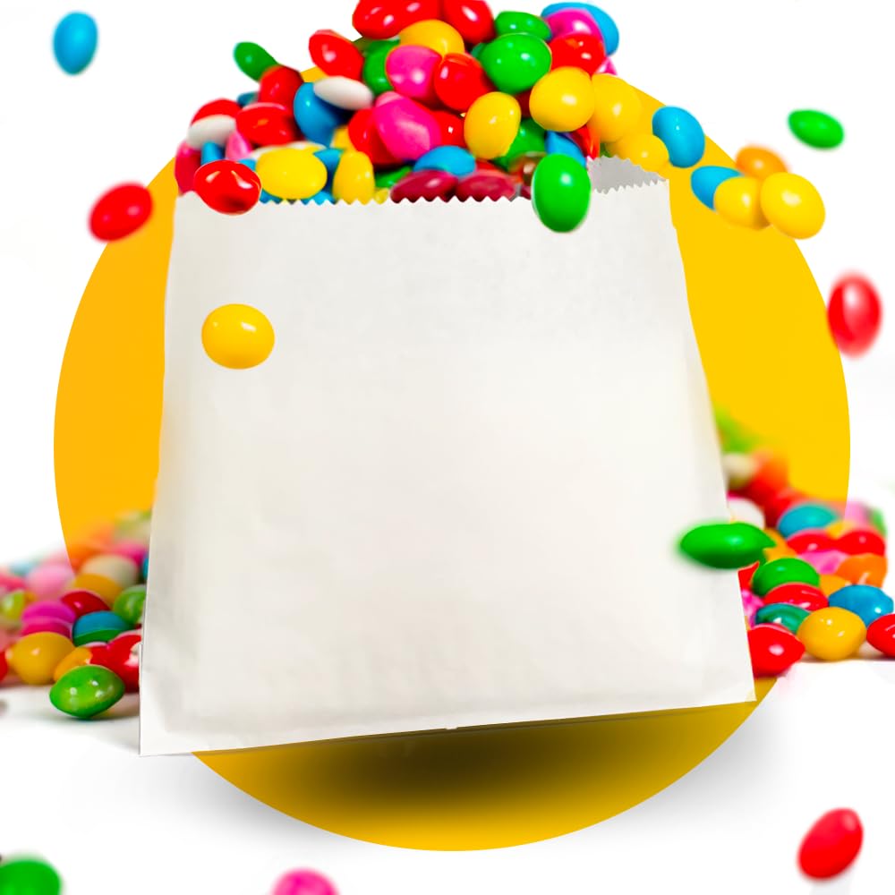 Simplelifeco UK 200 Small Paper Bags for Sweets (5 x 5”) | Greaseproof White Paper Pick n Mix Bags for Food, Snacks & Sweeties