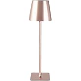 Mikasa 14.8-Inch Blush Rechargeable LED Lamp with Touch Control - Elegant Aluminum Design, 3 Light Colors, Stepless Dimming, 