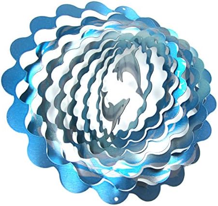WorldaWhirl Whirligig 3D Wind Spinner Hand Painted Stainless Steel Dolphin (12" Inch, Multi Color)