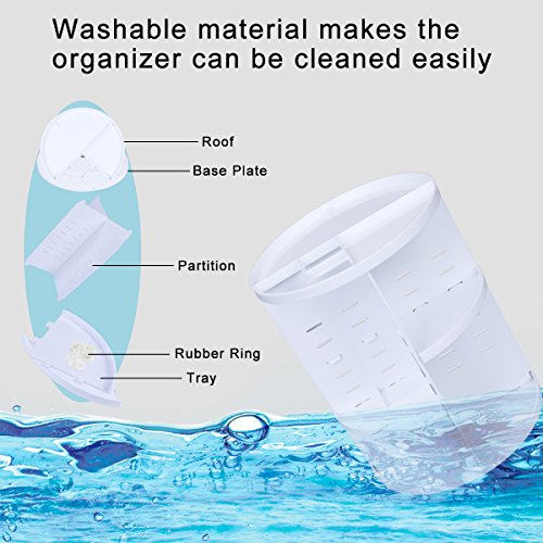 EMOCCI 360 Rotating Makeup Organizer Adjustable Spinning Cosmetic Storage Box Case Large Capacity Make Up Holder Vanity Shelf Fits Counter top Bathroom Kitchen(white) - Thumbnail 5